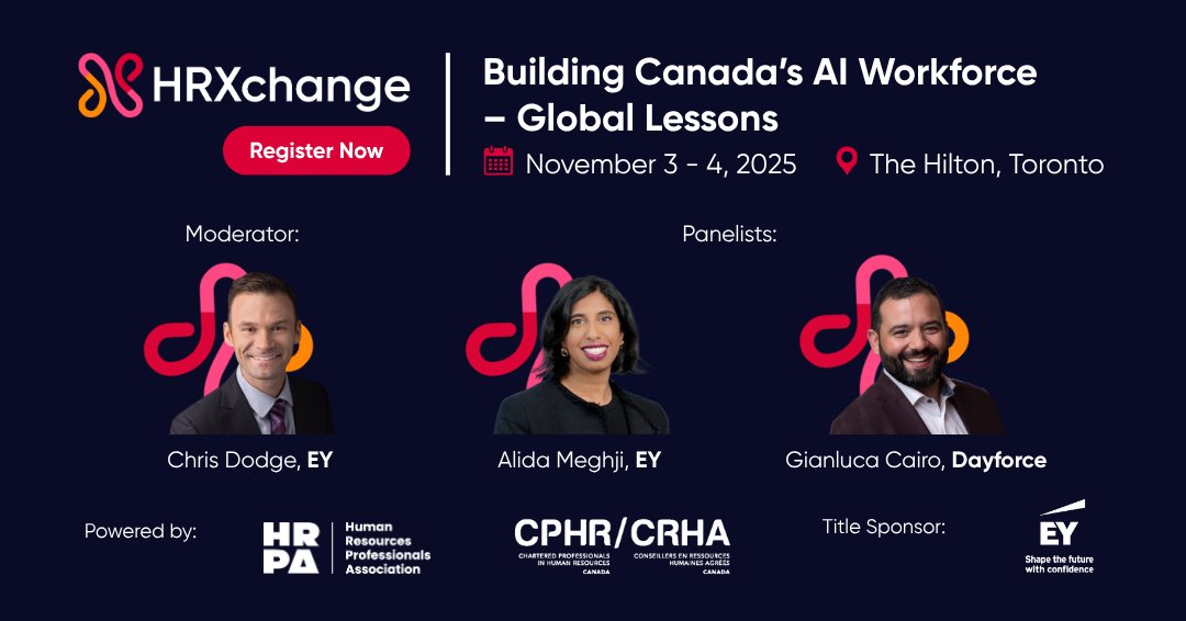 Join EY Canada (title sponsor) + Dayforce at #HRXchange2025 for a powerful panel on the future of work, leadership, and innovation.

Alida Meghji, Gianluca Cairo, Moderator: Chris Dodge
Join us: hubs.la/Q03NYmh-0