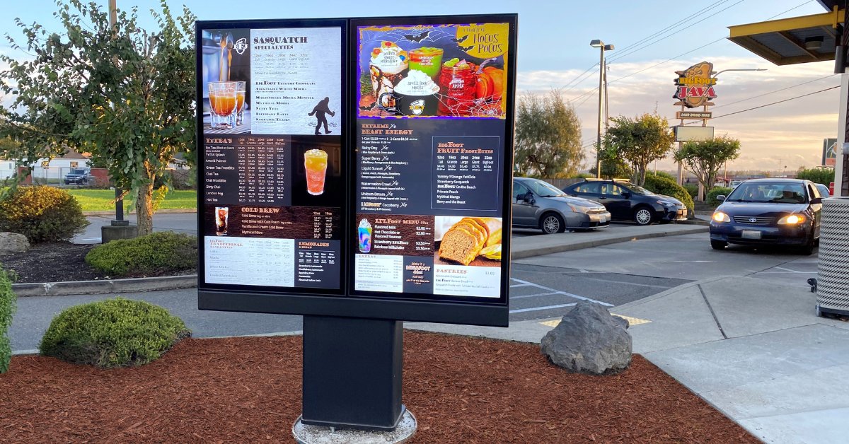 Peerless-AV (@peerlessav) on Twitter photo An Outdoor Digital Menu Board can help customers see the menu clearly to make quick and informed decisions. We helped <a href="/BigFootJava/">BigFoot Java</a> transform all of its locations to make an aesthetic and durable setup. 
(Time for fun fall favorites on the menu!) 🎃🍂
➡ ow.ly/XNGy50X765l An Outdoor Digital Menu Board can help customers see the menu clearly to make quick and informed decisions. We helped <a href="/BigFootJava/">BigFoot Java</a> transform all of its locations to make an aesthetic and durable setup. 
(Time for fun fall favorites on the menu!) 🎃🍂
➡ ow.ly/XNGy50X765l