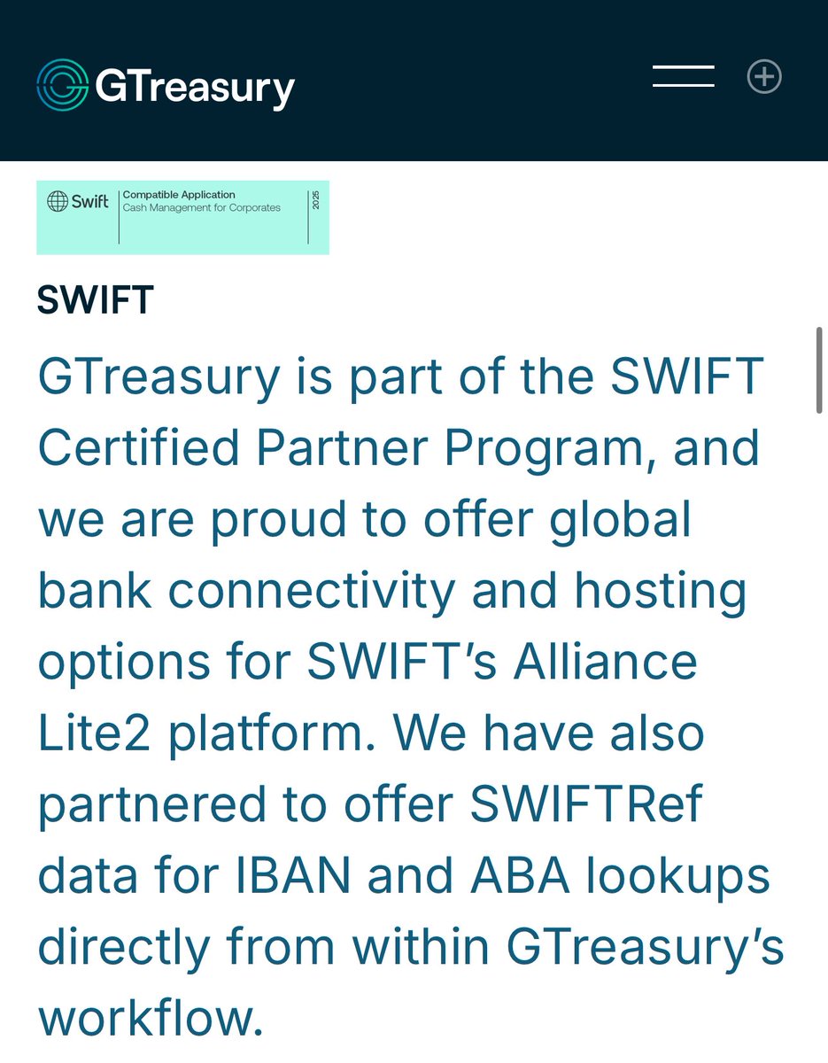 🏦 Ripple Acquires GTreasury 🏦 

- GTreasury provides **over 2,000 pre-configured connections** to banks and global financial institutions worldwide. This includes direct API, SFTP, host-to-host, and SWIFT integrations, supporting real-time data flows for treasury teams.

-