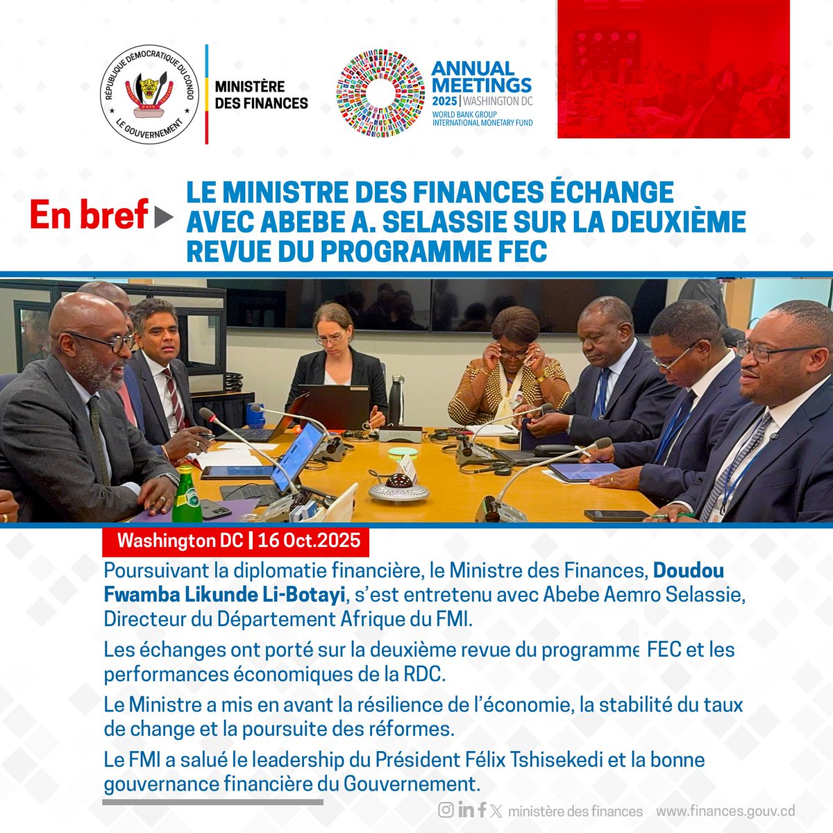 Ministère des Finances, RDC (@financesrdc) on Twitter photo Recap | En Bref #IMF2025 Recap | En Bref #IMF2025