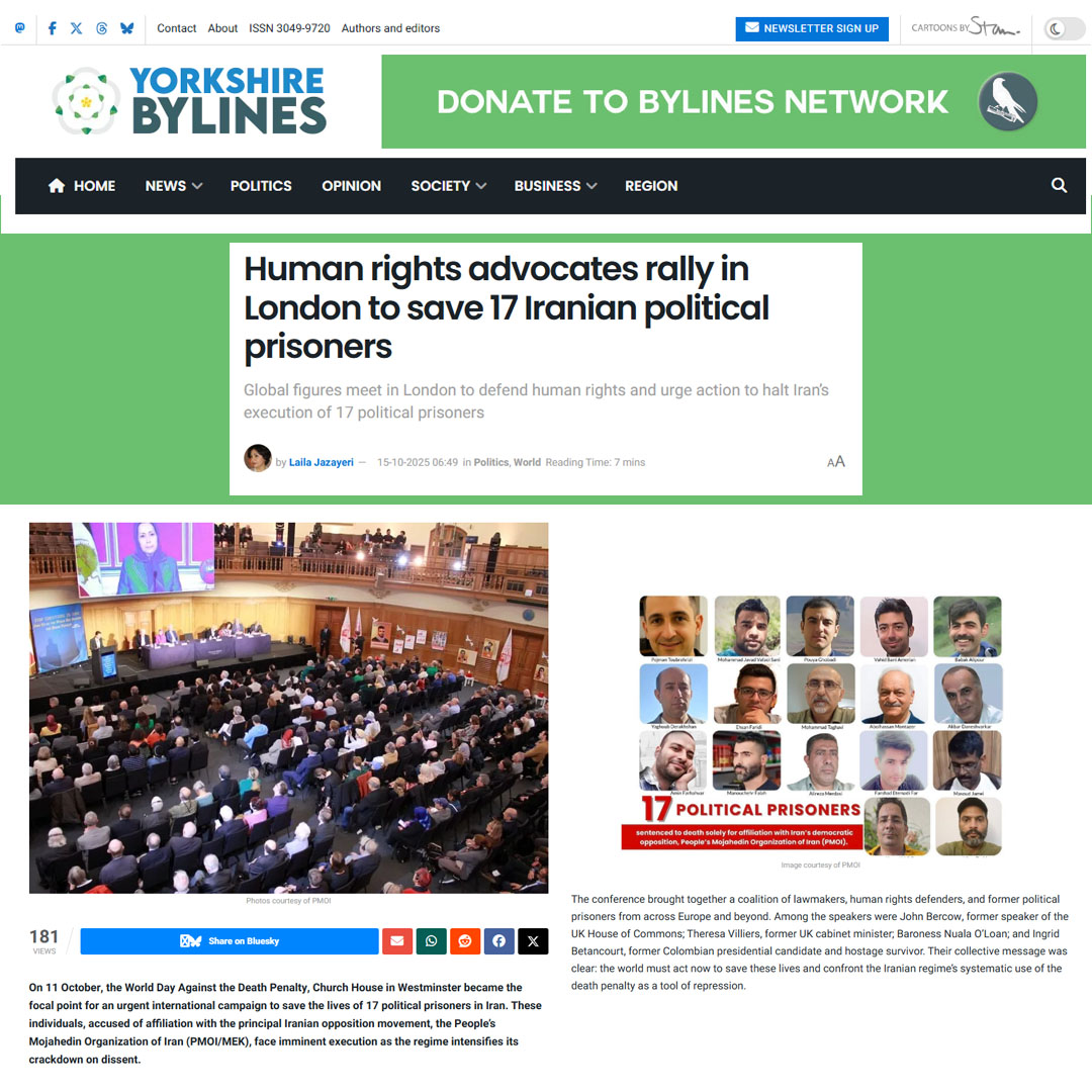 مدافعان #حقوق_بشر در لندن برای نجات ۱۷ زندانی سیاسی ایرانی تجمع کردند
⬇️
iranfardamaryamrajavi.blogspot.com/2025/10/blog-p…
چهره‌های جهانی در #لندن گرد هم آمدند تا از حقوق بشر دفاع کنند و خواستار اقدام برای توقف اعدام ۱۷ زندانی سیاسی در ایران شوند.
در ۱۱ اکتبر، روز جهانی مبارزه با مجازات اعدام، کلیسای جامع