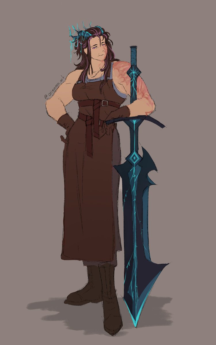 oximoron_art's tweet photo. Full piece of #NieraAzalea , the breadwinner of the family for decades. As far as I know, she's actually the only weaponsmith around in #decyria  (unless you look at the sharks) . 

Character belongs to @/a.adetas from discord! https://t.co/NACjIddPBT