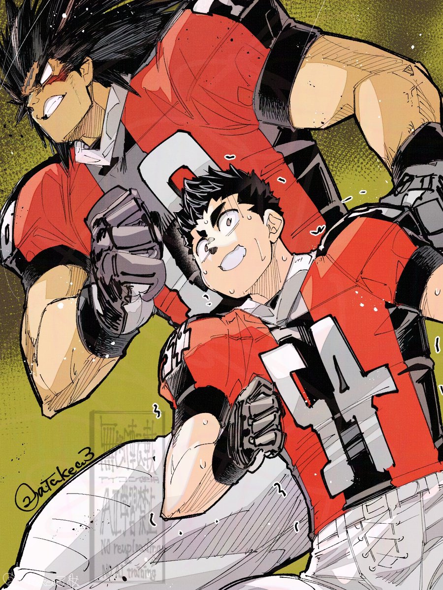 アイシールド21  アニメで世界戦オールスターまで見たかったよねってことで峨王とチューボー描いた
