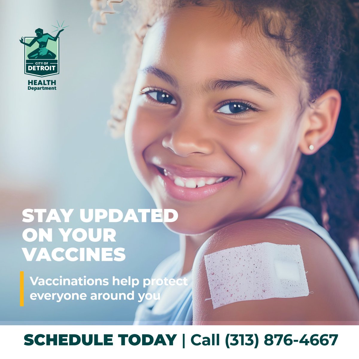 It’s never too late to catch up on vaccinations! Keep you and your loved ones healthy with immunizations available at the Detroit Health Department’s Immunizations Clinic, 100 Mack Avenue. For more details, visit detroitmi.gov/imms or call 313-876-4667
