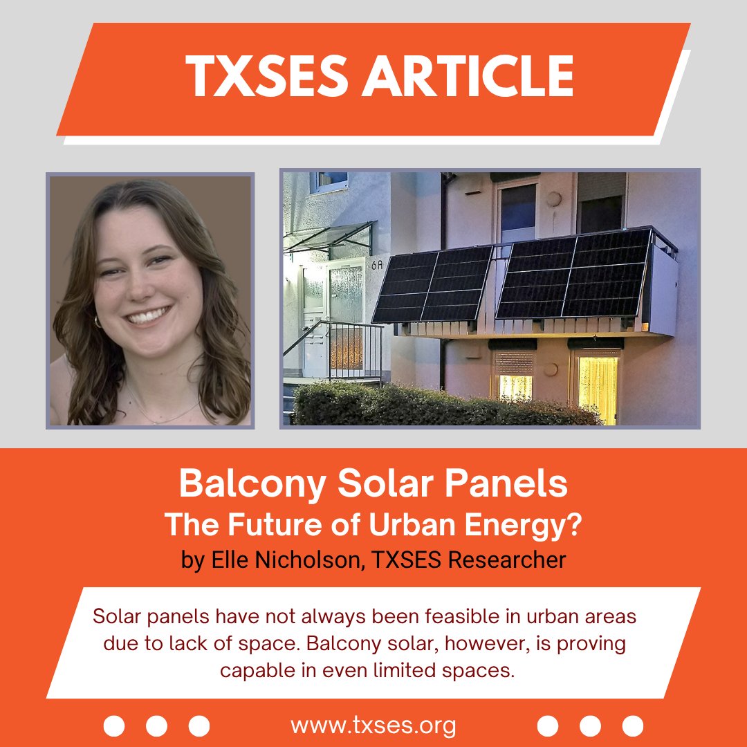 TXSES's tweet image. Feature Article Alert!📣 #BalconySolar may hold the key to reducing energy costs for renters and owners in multifamily apartment &amp;amp; condo buildings.⚡By #TXSES researcher Elle Nicholson
✅In the current #SolarReport &amp;amp; on our website now: txses.org/balcony-solar-…
#solar #SolarEnergy