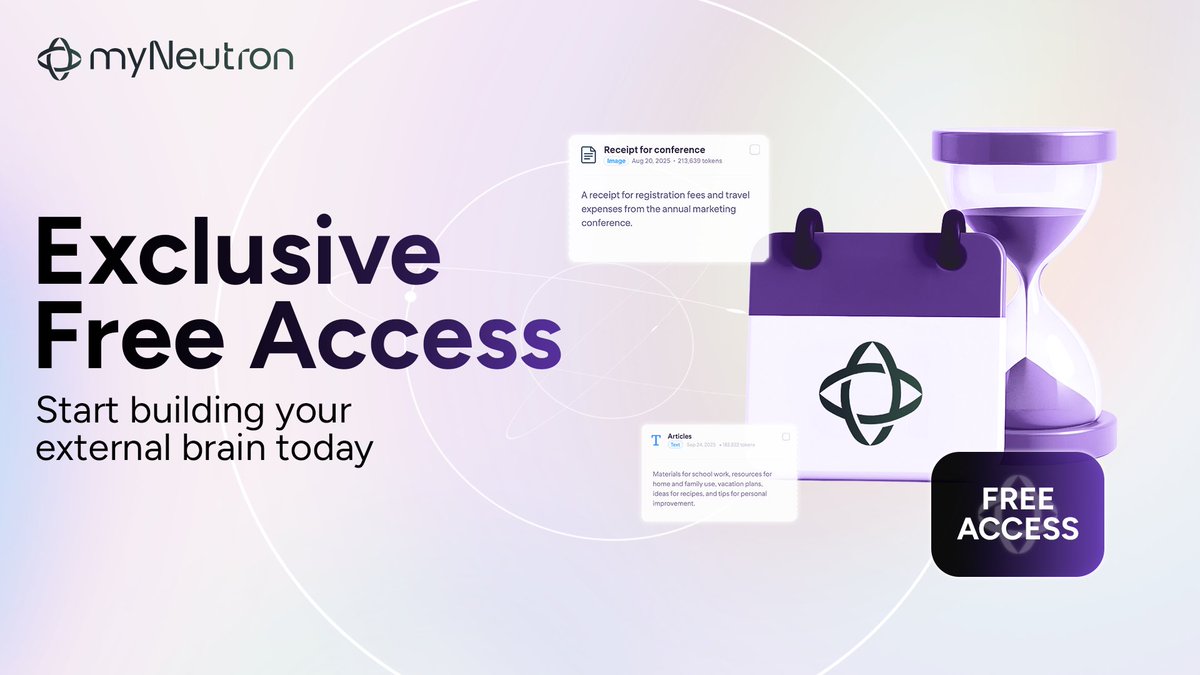 We're giving free access to myNeutron for a limited time only 

Right now you get everything for free:
- Unlimited Seeds
- Works with any AI (ChatGPT, Claude, Gemini)
- Build your external brain
- Keep everything you create

This won't be free forever. But if you start now,