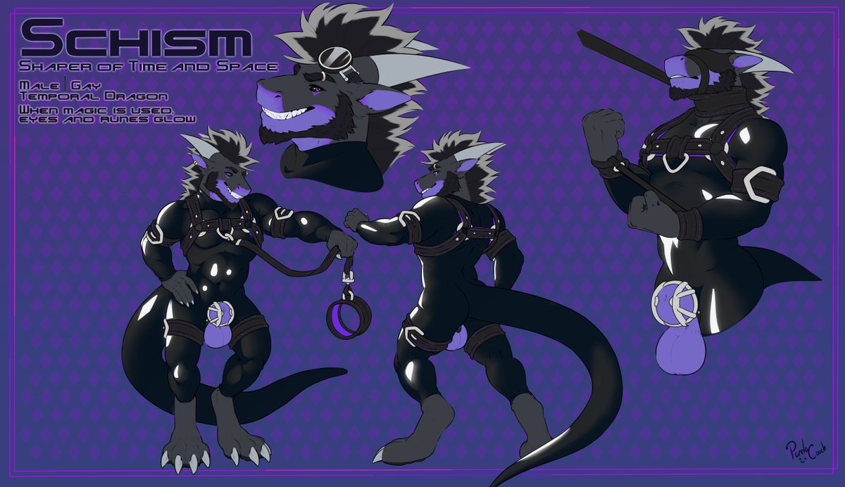 Aaaaaand here we have the kinky versions of the ref sheets!

A massive thank you to the best bear out there who put all the time and effort into this and was, as always, a pleasure to work with <3

Artist: <a href="/PandaSoffa/">Bamba homfhing tits</a> / bsky.app/profile/pandac…