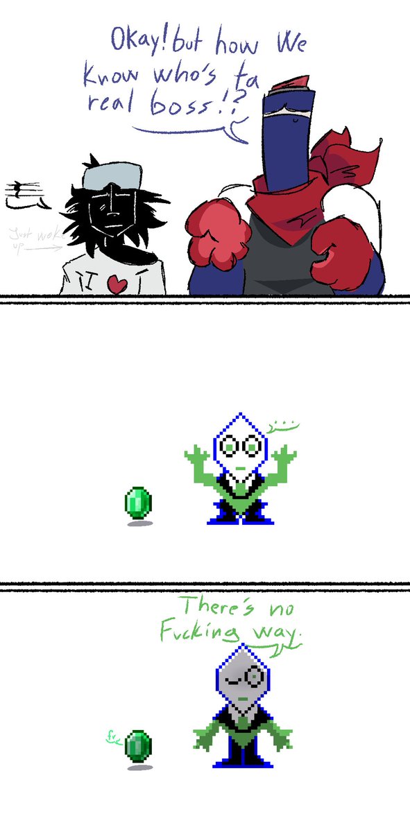 Lazy comic..
#DELTARUNE #emerald #Battat #miketrio
