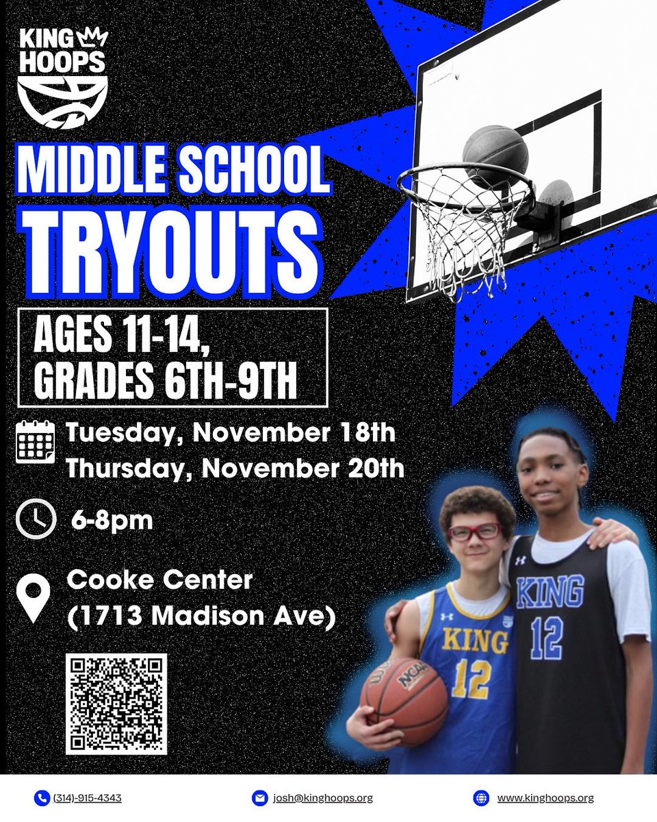 Winter Middle school tryouts are just around the corner! 💙 

If you know a family looking for a positive, supportive, and competitive basketball environment this winter, please help us spread the word!