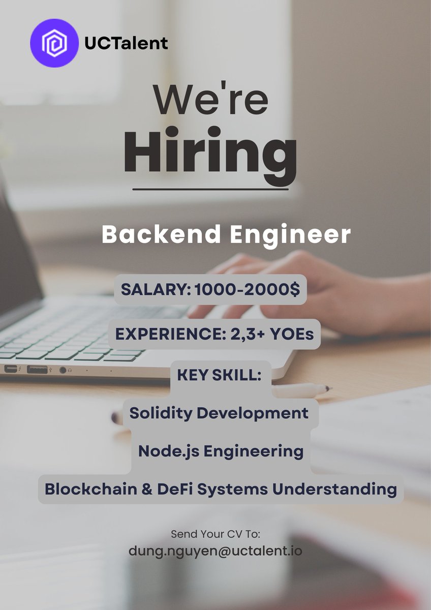 UCTalent_io's tweet image. 🔥 HOT JOB: Backend Engineer (Blockchain | Remote)

We’re building cutting-edge financial infrastructure that connects blockchain and traditional finance — and we’re looking for talented backend engineers to join the journey.

💻 Role: Software Engineer (Backend)
🌍 Remote |…