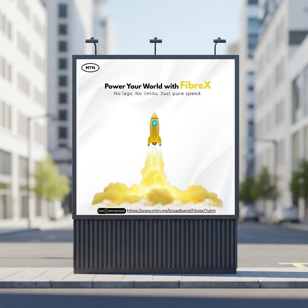 thedesignscope's tweet image. What if MTN’s next FibreX campaign looked like this? 👇
Bold. Fast. Limitless. 💛
My MTN FibreX concept series — showing what pure speed could look like.
@MTNNG
@MTNGroup
@DentsuCRTV
#Design #MTN #BillboardDesign #FibreX