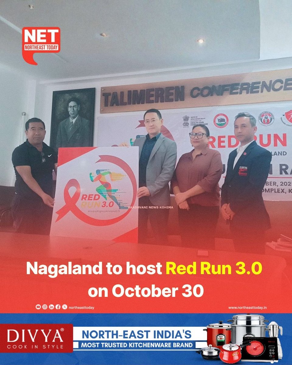 NortheastToday's tweet image. #NetSnippet | The Nagaland State AIDS Control Society (NSACS), in collaboration with the Nagaland Olympic Association and the Nagaland Athletics Association, will organize the third edition of Red Run on October 30 at the Agri Expo site in Chümoukedima.
The announcement was made…