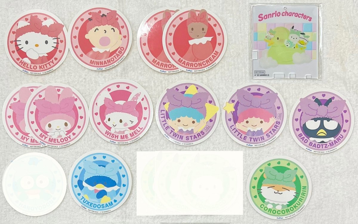 mzk_msp's tweet image. 交換 サンリオ ナムコ namco くじ ステッカー

【譲】
キティ たあ坊 マロンクリーム
マイメロ メル
クロミ キキララ ばつ丸
シナモン ハンギョドン サム
ポチャッコ けろっぴ クリリン
ポムポムプリン ペックル

【求】固定 ＞ 異種
ピアノ

※郵送は2枚・他募集 纏めて優先。

郵送、都内手渡し。