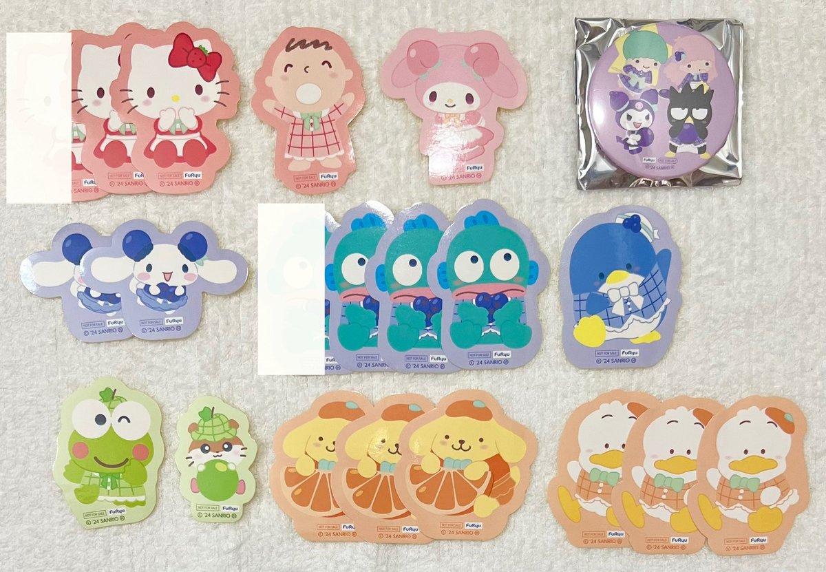 mzk_msp's tweet image. 交換 サンリオ ナムコ namco くじ ステッカー

【譲】
キティ たあ坊 マロンクリーム
マイメロ メル
クロミ キキララ ばつ丸
シナモン ハンギョドン サム
ポチャッコ けろっぴ クリリン
ポムポムプリン ペックル

【求】固定 ＞ 異種
ピアノ

※郵送は2枚・他募集 纏めて優先。

郵送、都内手渡し。