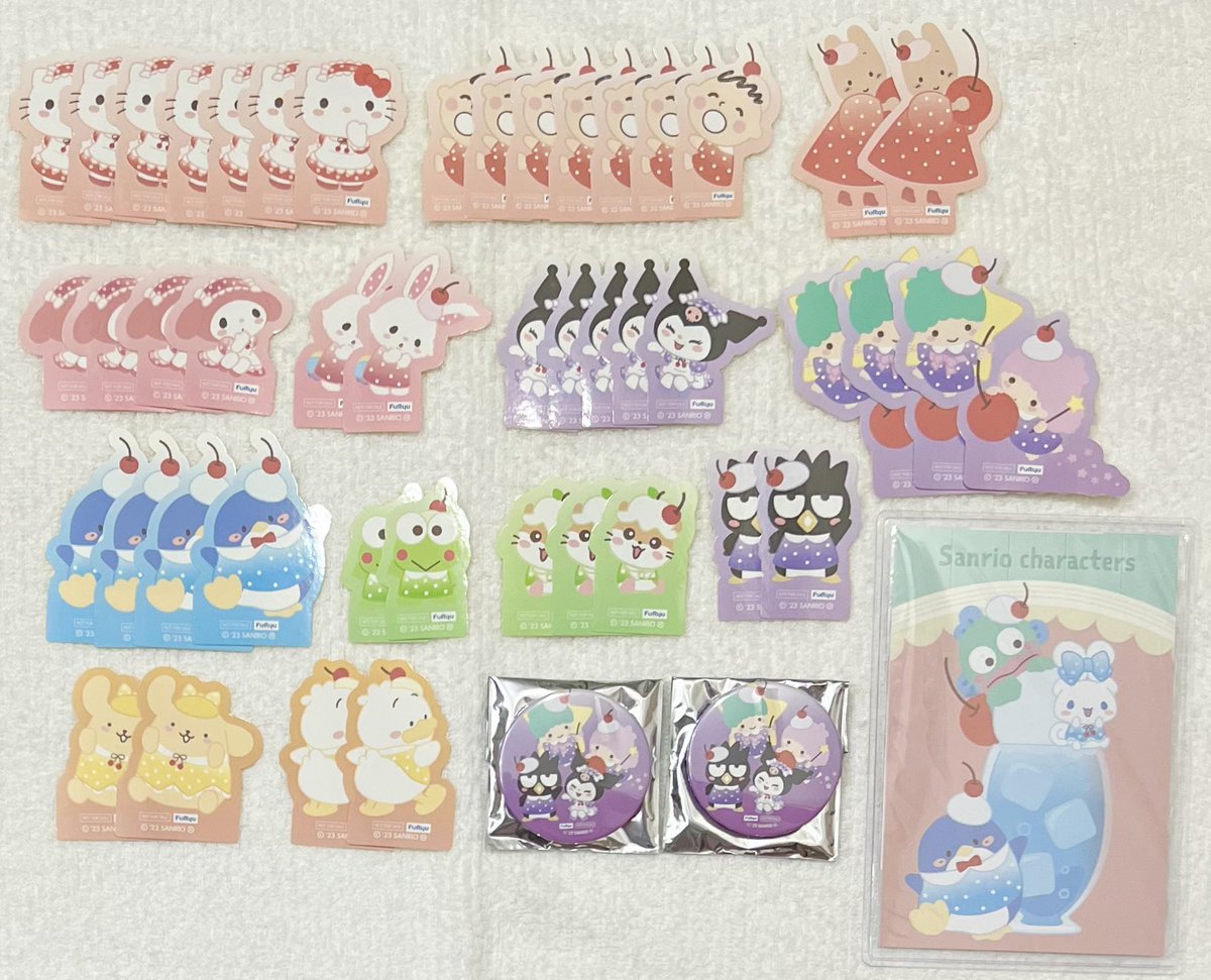 mzk_msp's tweet image. 交換 サンリオ ナムコ namco くじ ステッカー

【譲】
キティ たあ坊 マロンクリーム
マイメロ メル
クロミ キキララ ばつ丸
シナモン ハンギョドン サム
ポチャッコ けろっぴ クリリン
ポムポムプリン ペックル

【求】固定 ＞ 異種
ピアノ

※郵送は2枚・他募集 纏めて優先。

郵送、都内手渡し。