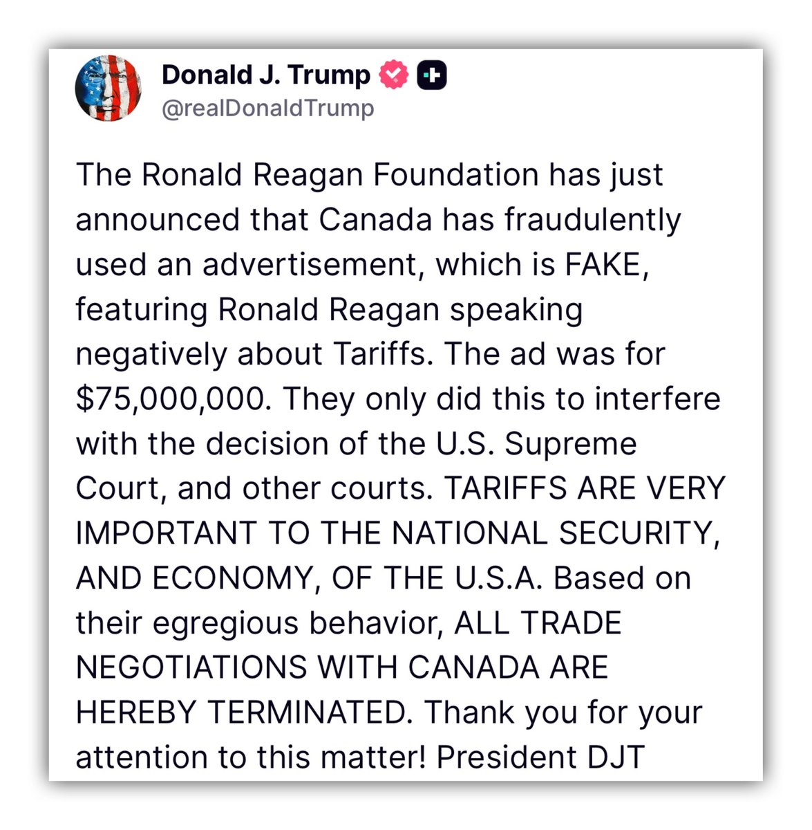GenXGirl1994's tweet image. Trump posted on Truth Social that the video of Ronald Reagan stating tariffs are bad is fake.

However, the Reagan Library uploaded the video 8 years ago on YouTube.

(Link in the 2nd post)