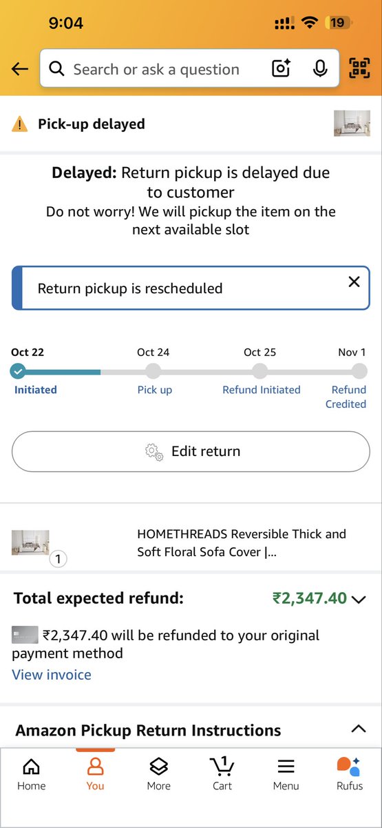 sejpalshashank's tweet photo. @AmazonHelp hi. I am been trying to return an item since 5 days now. Everyday I get notification that customer was unavailable. Someone has always been home and I cannot see any delivery guy in camera. Also I was promised refund even if pickup was unsuccessful on set date https://t.co/UkP7r1cemt