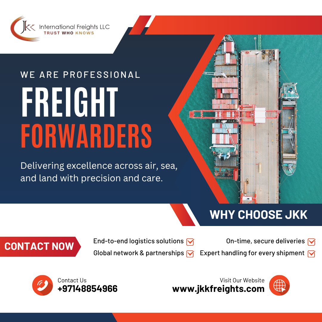Jkkintl's tweet photo. We Are Professional Freight Forwarders

At JKK International, we move cargo with precision, reliability, and care. From air to sea to land - our global network ensures every shipment reaches safely and on time.

Your cargo, our commitment. 

#JKKInternational #FreightForwarding https://t.co/g0tT5iEDWF