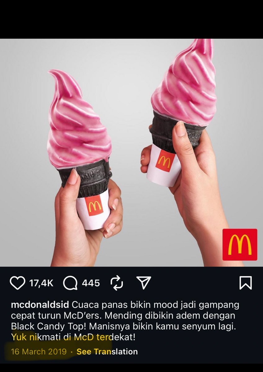 ‼️ATTENTION BLINKS‼️
McDonald’s Indo just posted and it is not a collab with Blackpink. It is a returned flavor they did back in 2019 called Pink Too black cone. It is not affiliated with the kpop group Blackpink. SPREAD THE WORD!!!