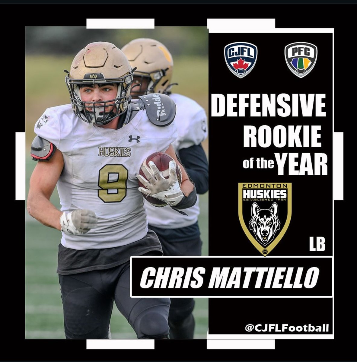Honoured to be awarded this year’s PFC Defensive Rookie of the year with the Edmonton Huskies. Here’s my rookie season tape 👇🏻 hudl.com/v/2T31PB