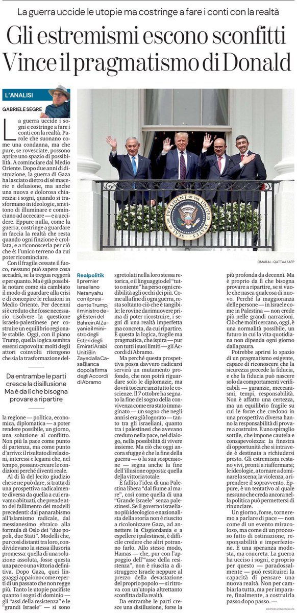 Neither “two peoples, two states,” nor “from the river to the sea,” nor “Greater Israel”: after Gaza, the utopias have lost. I write on this in my piece published this morning on <a href="/LaStampa/">La Stampa</a>.