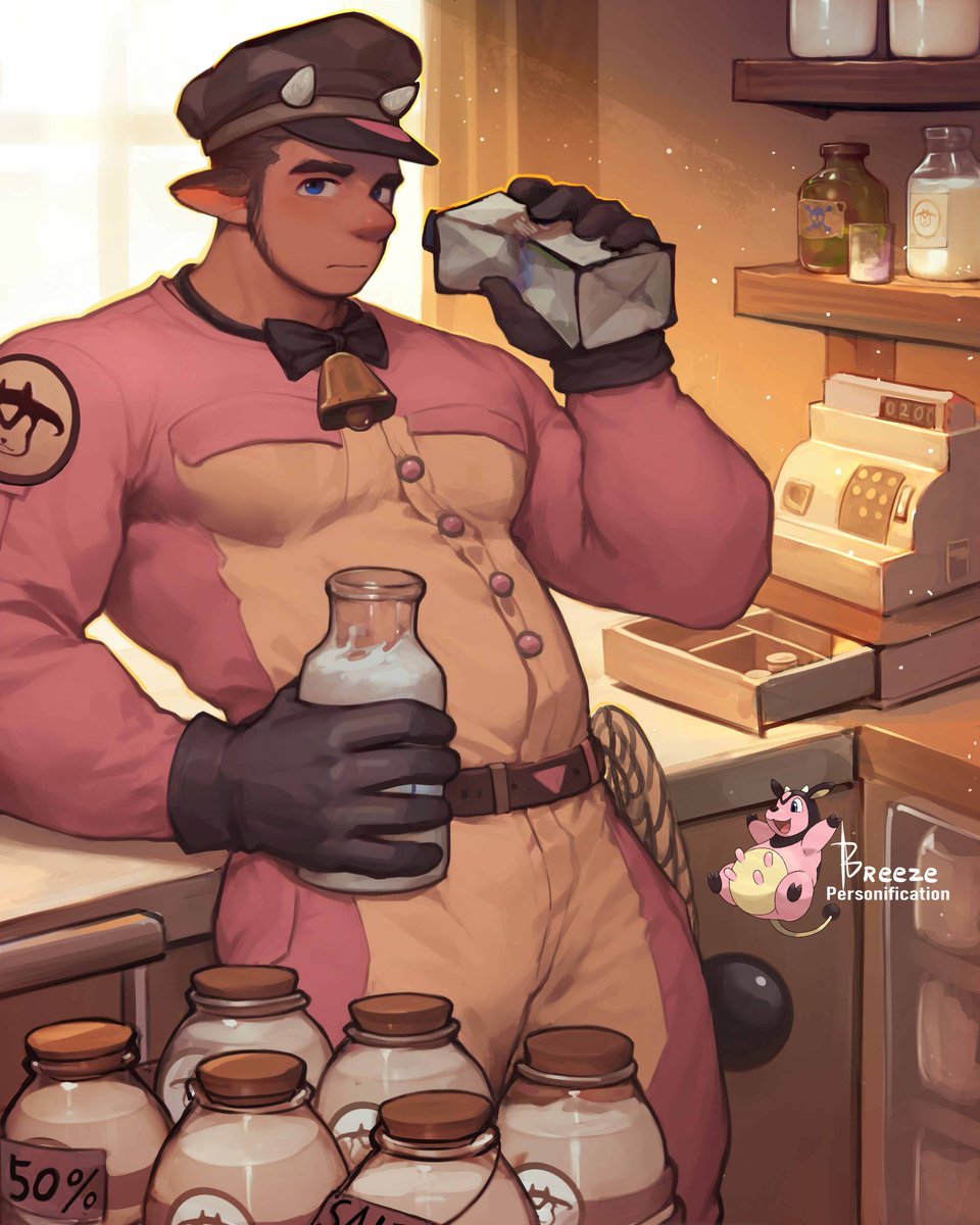 Miltank Personification Add New jumpsuit

Added animation to this illustration
（To obtain the complete animation, please go to my Patreon）