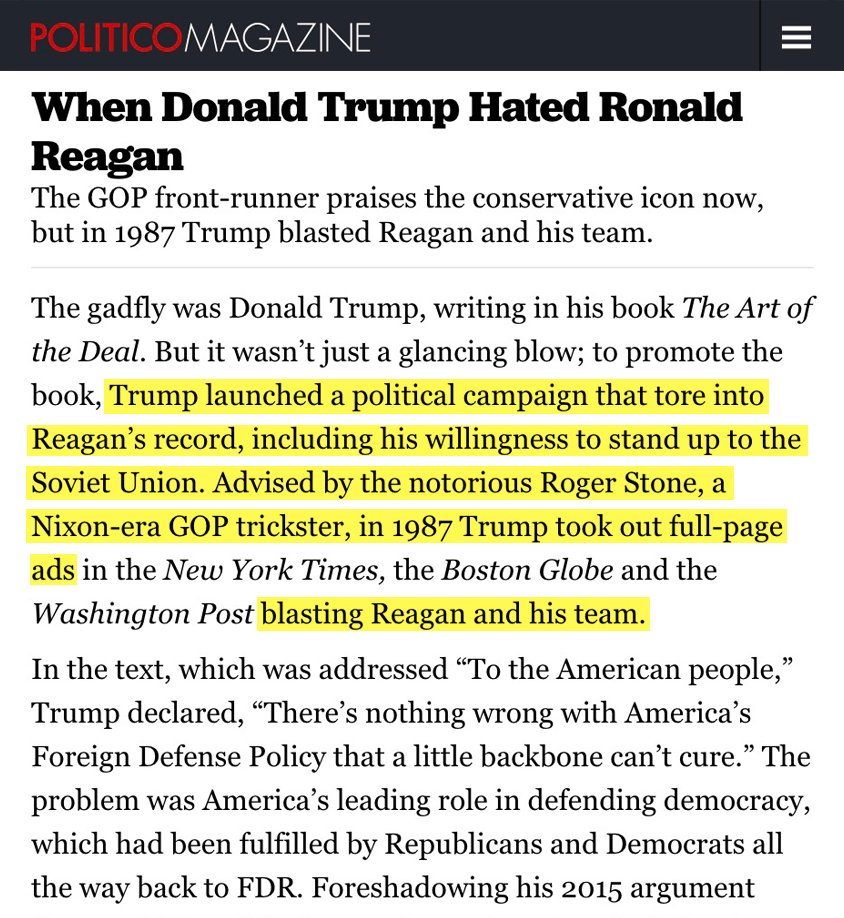 MaxFlugrath's tweet image. Trump calls everything he hates "FAKE."
And apparently, Trump hated Reagan. So much that after visiting the Soviet Union and meeting with Gorbachev, Trump launched an ad campaign against Reagan.
Trump’s been cozy with Russian leaders for a long, long time.