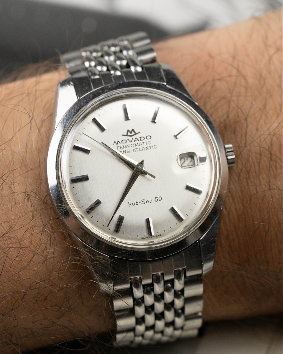 Rarely seen and effortlessly cool. The Movado Trans-Atlantic Sub Sea is a sleeper hit from one of the greats of vintage Swiss watchmaking. Offered here is one in pristine condition, complete with all original parts. Available now.