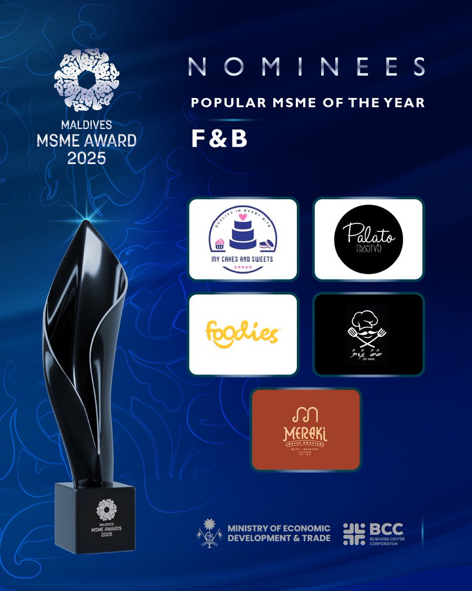BCC_mv's tweet image. Meet the nominees for Popular MSME of the Year – F&B at the Maldives MSME Award 2025.
@MoEDmv 
#MSMEAward2025 #BCC #DhiveheenahIskan