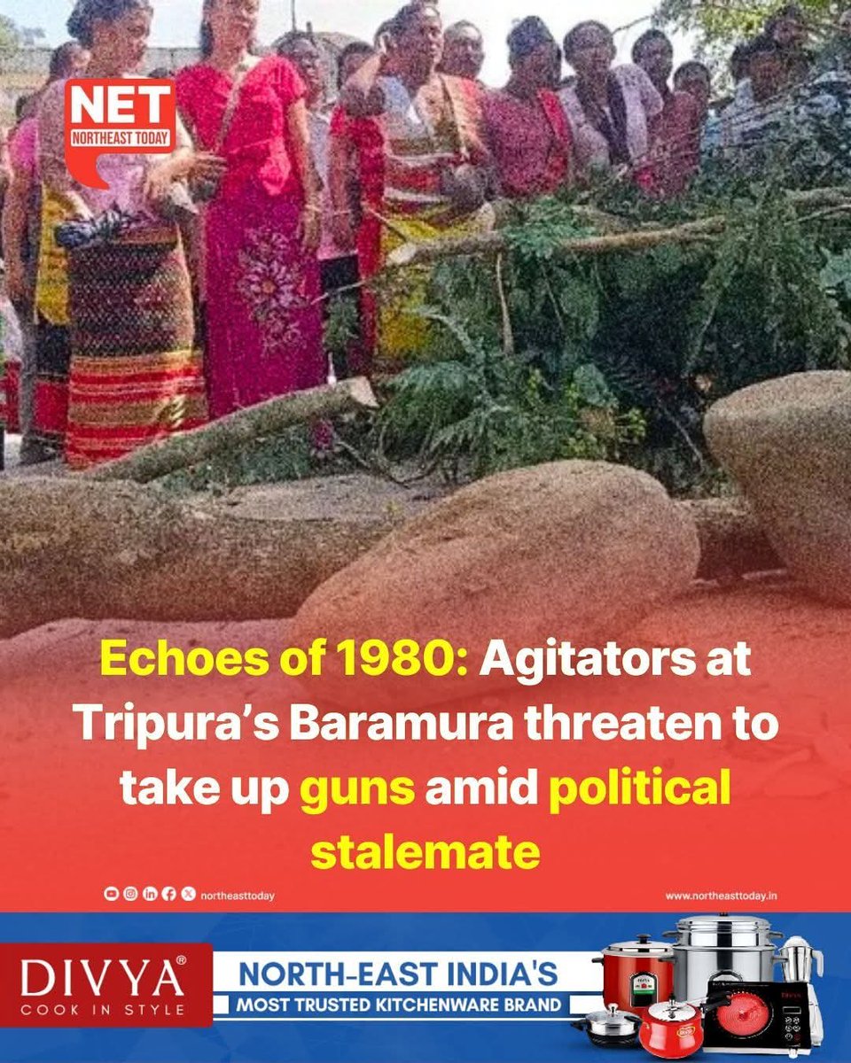 NortheastToday's tweet image. #NetSnippet | Tripura’s Baramura witnessed heightened unrest on Thursday as a 24-hour bandh called by an apolitical platform triggered widespread protests and disruptions across the region. Supporters of the strike began picketing early in the morning, blocking roads and setting…
