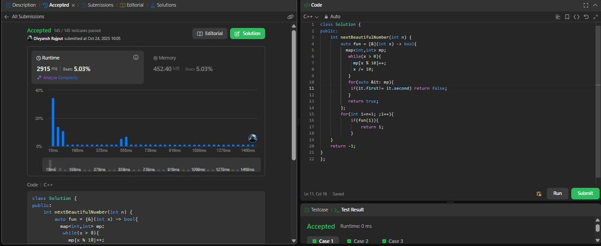Divyansh91565's tweet image. Accepted lmao....
I just changed that convert-to-string stuff to simple digit traversal in logn fashion lol...🤣🤣🤣