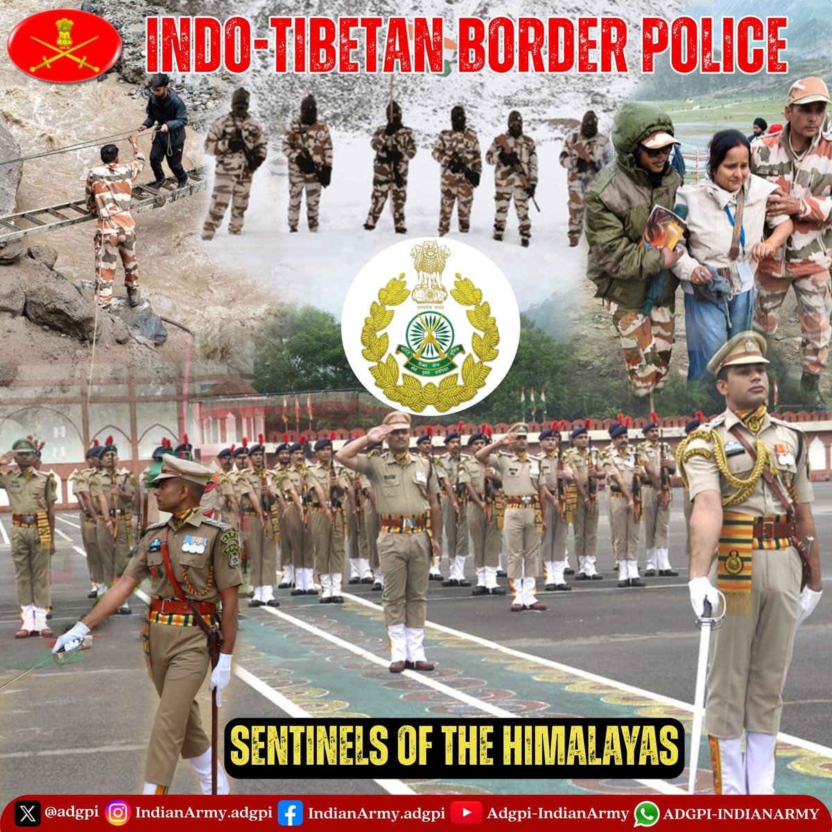 #GeneralUpendraDwivedi #COAS and All Ranks of #IndianArmy convey best wishes to All Ranks, #Veterans &amp; Families of Indo-Tibetan Border Police #ITBP on the 64th Raising Day.

#Himveers
<a href="/DefenceMinIndia/">रक्षा मंत्री कार्यालय/ RMO India</a>
<a href="/SpokespersonMoD/">Ministry of Defence, Government of India</a>
<a href="/HQ_IDS_India/">HQ IDS</a>
<a href="/ITBP_official/">ITBP</a>
