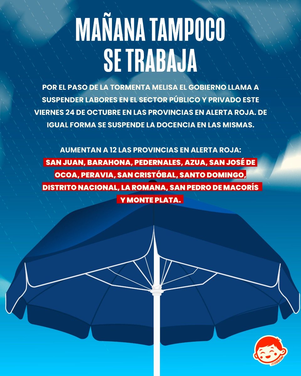 Se suspenden labores y estudios en provincias en alerta roja por Tormenta Melisa. 

Si no es absolutamente necesario no salgan de sus casas, las precipitaciones han aumentado y esto incrementa el riesgo de inundaciones. 

#tormentamelisa