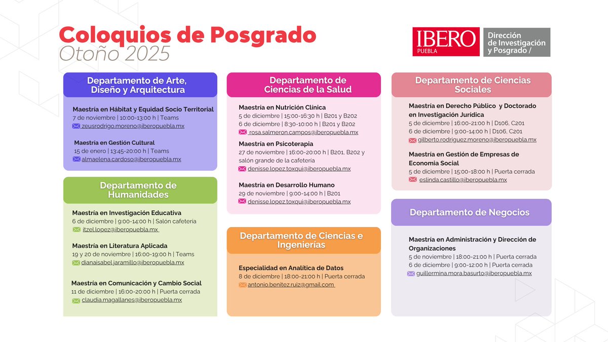 🗓️Nuestra Dirección de Investigación y Posgrado te invita a los próximos Coloquios Otoño 2025.