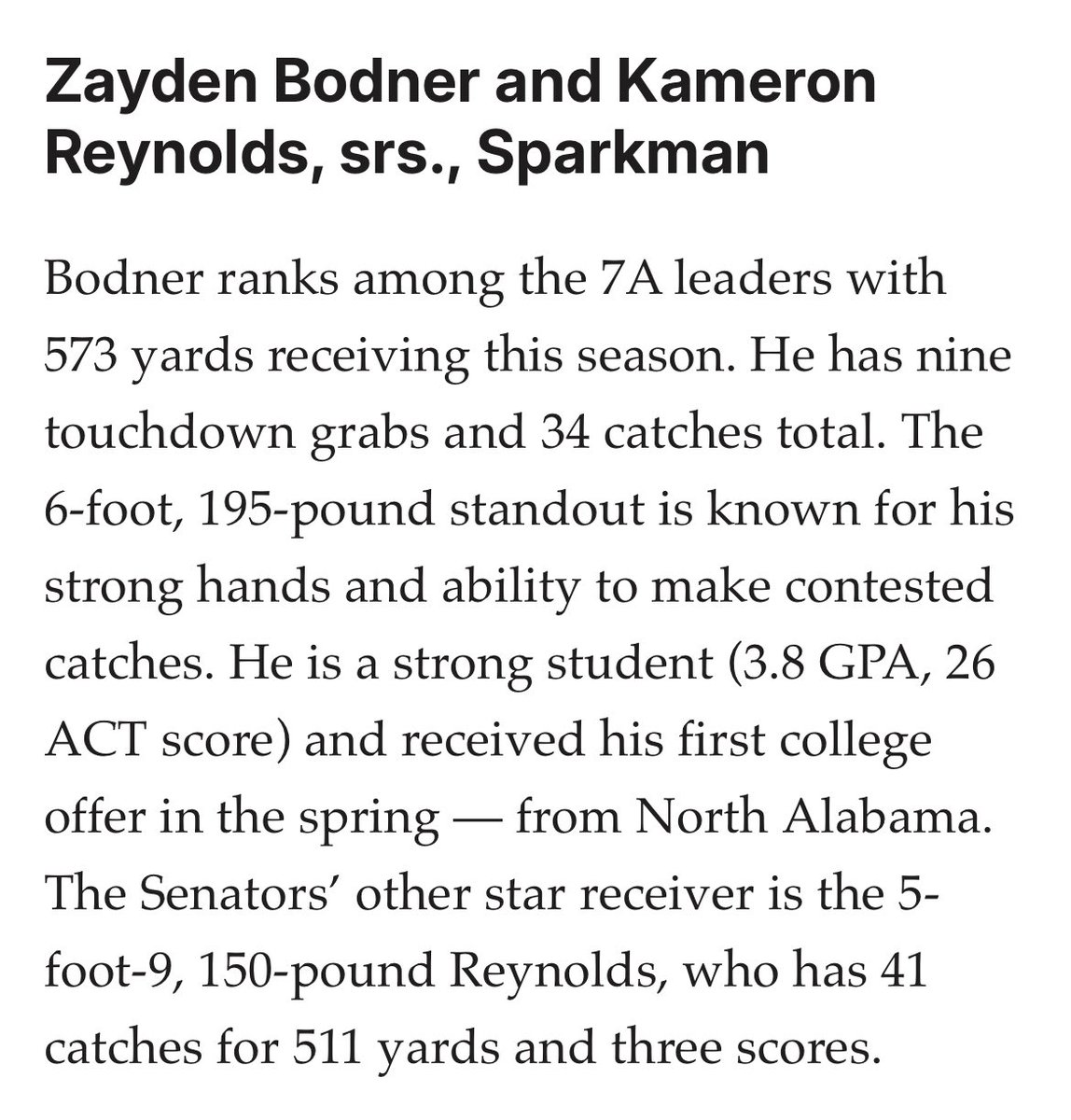 Blessed to be mentioned alongside my brother as one of the top wideouts in 7A in Alabama High School Football 
<a href="/CoachJonesWR/">Walter Jones III</a> <a href="/_spencerjsmith/">Spencer Smith</a> <a href="/CoachWatson14/">Ronnie Watson</a> <a href="/SenatorsFB/">Senator Football</a> <a href="/AL7AFootball/">Alabama7AFootball</a>