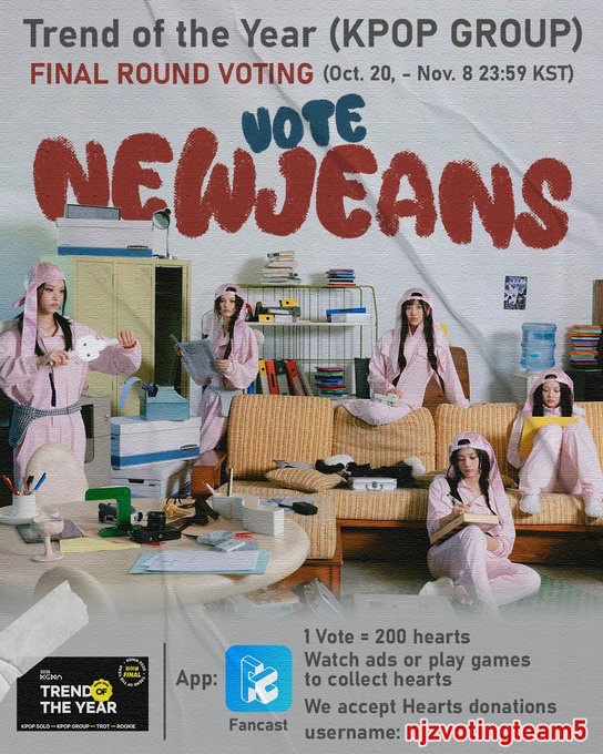 NJZ_voting's tweet image. [2025 KGMA] Trend of the Year Final-Round Vote 
Voting is heating up🔥
Now, Rank 1 #NewJeans 🏃
Rank 2 Gap: 1812

🐰 BNZ KEEP VOTING!🗳️
 
🚨PLEASE SEND YOUR HEARTS TO USERNAME “njzvotingteam5” WE WILL VOTE ON THE RIGHT TIME 💪 

Right now, on #Fancast App
 #NewJeans