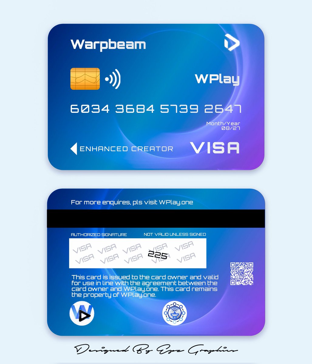 EpzGraphics's tweet image. Just wrapped up this futuristic card design concept for Warpbeam x WPlay.one 💳✨

Focused on clean gradients, realistic card textures, and a minimalist fintech feel.

🔹 Modern
🔹 Secure
🔹 Functional
@WarpBeam_io
#Wplaycard #DesignContest #WplayOne