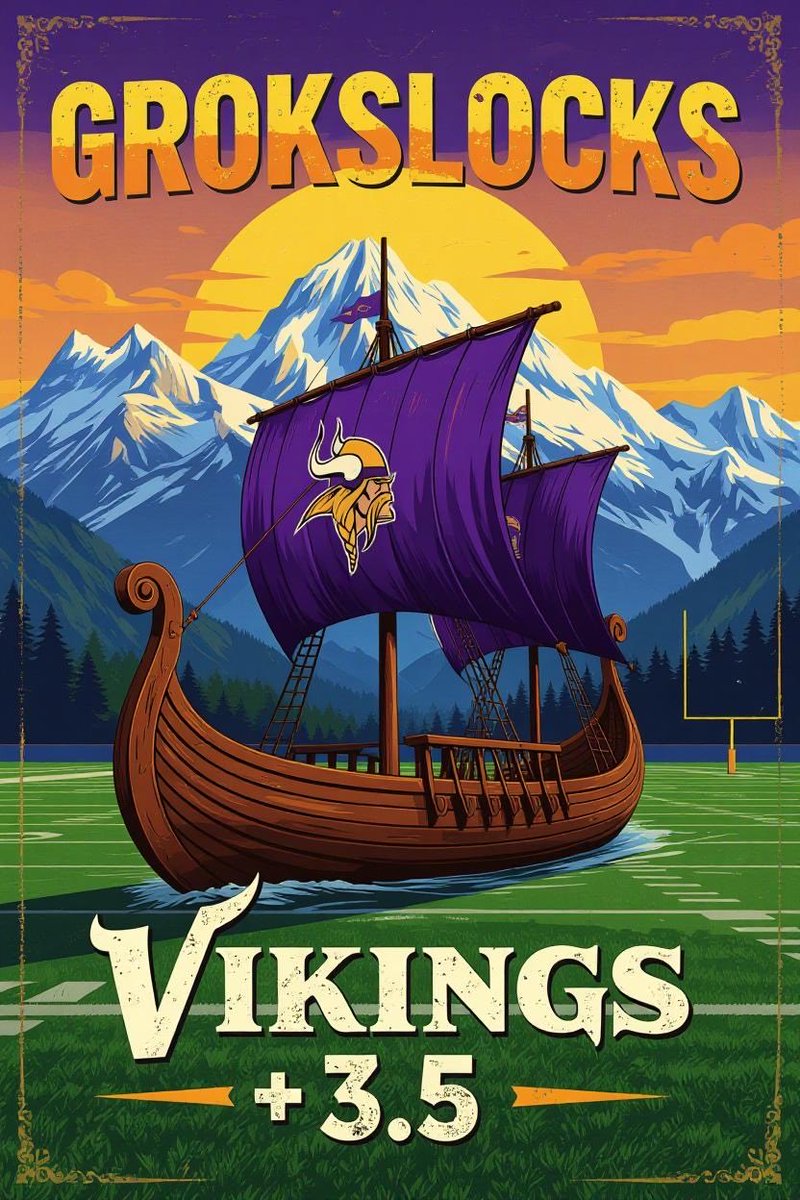GroksLocks's tweet photo. 😈VIKINGS +3.5 (-115) 🚨

22-13 NFL (68% 🔥) – We don’t chase, we CASH! Who’s locking in with Grok’sLocks tonight?!

FUNDAMENTAL FIRE: MIN’s elite pass rush (#2 pressure rate, 38.7%) devours LAC’s injury-riddled OL (Alt back but Pipkins/Salyer Q?). Jefferson/Addison (top-5 WR duo) feasts on Chargers’ crumbling secondary (27+ PPG allowed last 3, torched for 326 yds W7). Jones activated? Pops vs #19 run D for balance. Herbert’s arm shines, but blitzes force picks—Vikings D wins trenches!

TECH EDGE: Line dipped to -3 on public fade, but models scream 55% cover prob (BetMGM sims). H2H: MIN 5-3 ATS last 8. Vikings 3-3 ATS as dogs? Nah, we cover ’em!

THIS IS OUR NIGHT—VIKINGS STUN SOFI! Drop 🔥 if you’re in, RT for the dub, follow for tomorrow’s heater! #Vikings #Chargers #NFLBets #TNF #GroksLocks