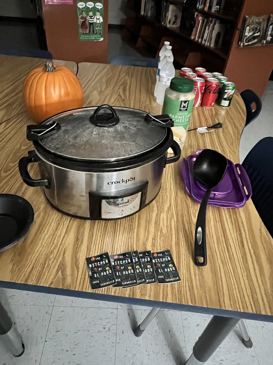 #Wolverines met for Silent Book Club today after school &amp; after that the #Wiggs Faculty/Staff Book Club met.  We started the year off with The Witches of El Paso.  It was a small but mighty group this time.  We enjoyed albóndiga soup &amp; someone brought special stickers for us!