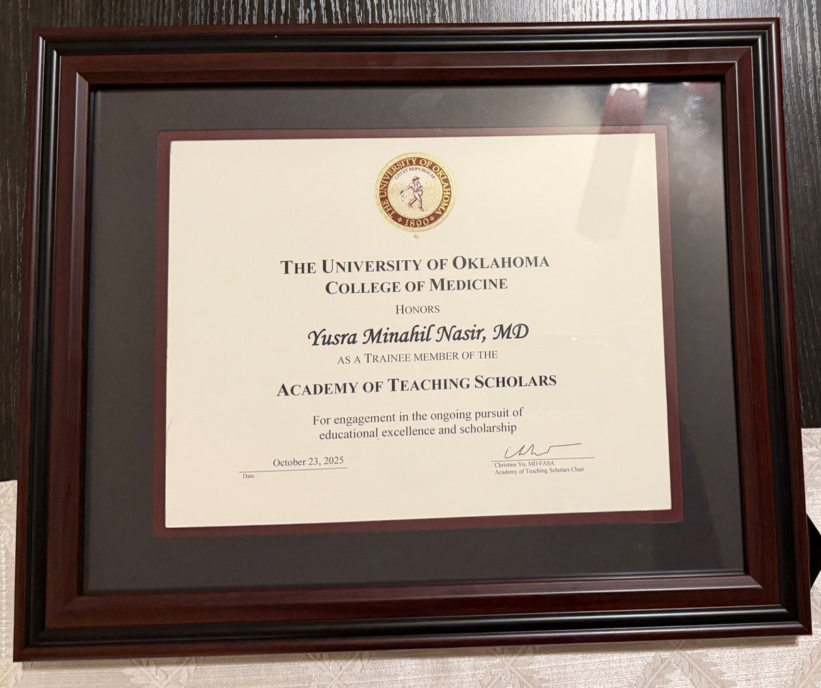 Yusra Minahil Nasir (@yusraminahil) on Twitter photo Thrilled to join the Academy of Teaching Scholars at the OU College of Medicine! <a href="/OUHSCEducators/">OU Academy of Teaching Scholars</a> 
Grateful to my mentors, Dr.<a href="/ZainAsadCardOnc/">Zain Asad, MD, MS, FACC FAHA</a> and Dr. Nadig, for their constant guidance and support throughout my journey as a clinician-educator. 
Excited for the opportunities Thrilled to join the Academy of Teaching Scholars at the OU College of Medicine! <a href="/OUHSCEducators/">OU Academy of Teaching Scholars</a> 
Grateful to my mentors, Dr.<a href="/ZainAsadCardOnc/">Zain Asad, MD, MS, FACC FAHA</a> and Dr. Nadig, for their constant guidance and support throughout my journey as a clinician-educator. 
Excited for the opportunities