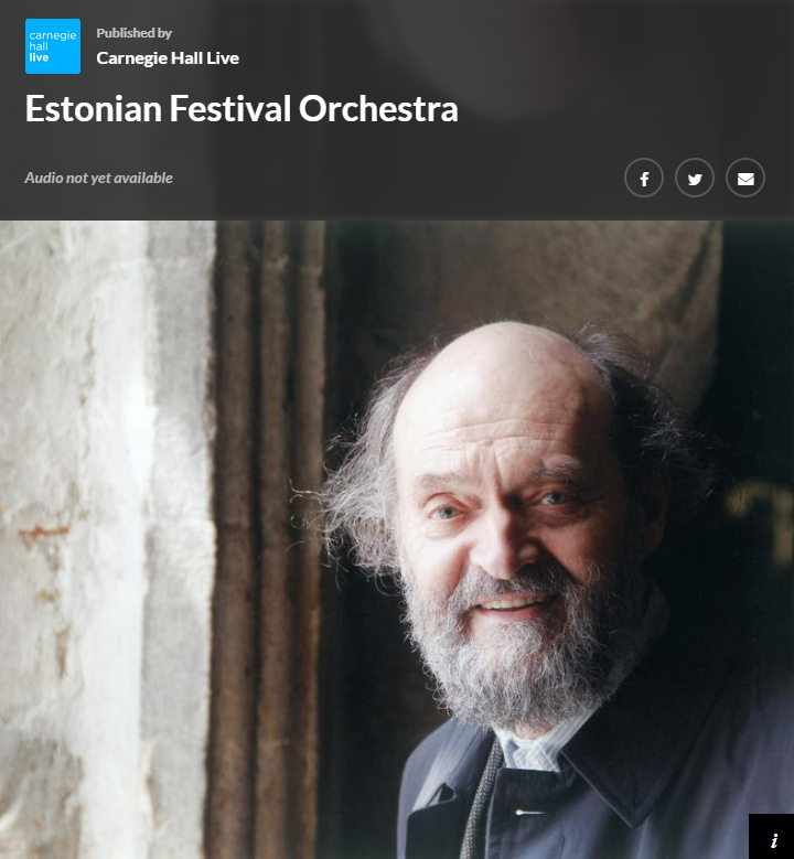 #ArvoPärt90 #ArvoPärtinConcert Livestream from Carnegie Hall with <a href="/EFO_PaavoJarvi/">Estonian Festival Orchestra</a> <a href="/EstonianPhilCC/">Estonian Philharmonic Chamber Choir</a> a.o.  on <a href="/WQXR/">WQXR Classical</a> wqxr.org/story/estonian…