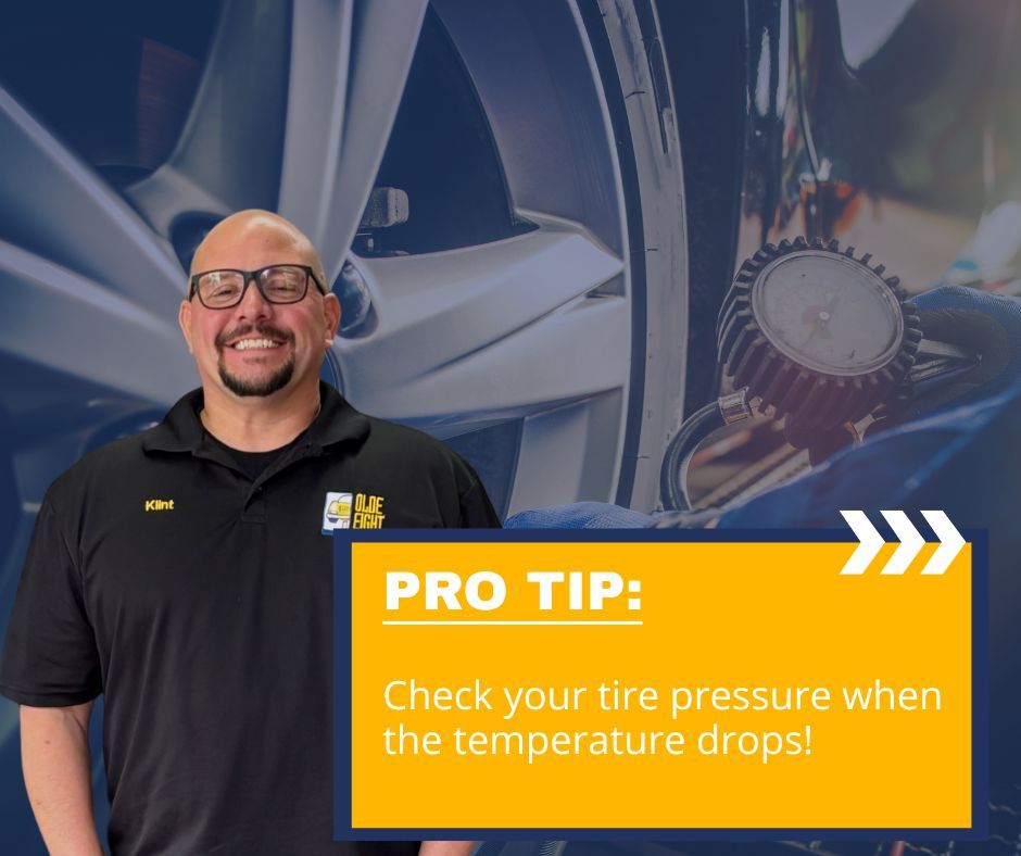 olde8auto's tweet image. 💡 Pro Tip: Check your tire pressure when the temperature drops! 
For every 10°F the temp falls, your tires can lose 1 PSI. Low pressure = poor traction and bad fuel economy. 
 🛠️ Not sure what your pressure should be? We’ll check it for free. 

 #CarTips #TireSafety #Olde8Auto