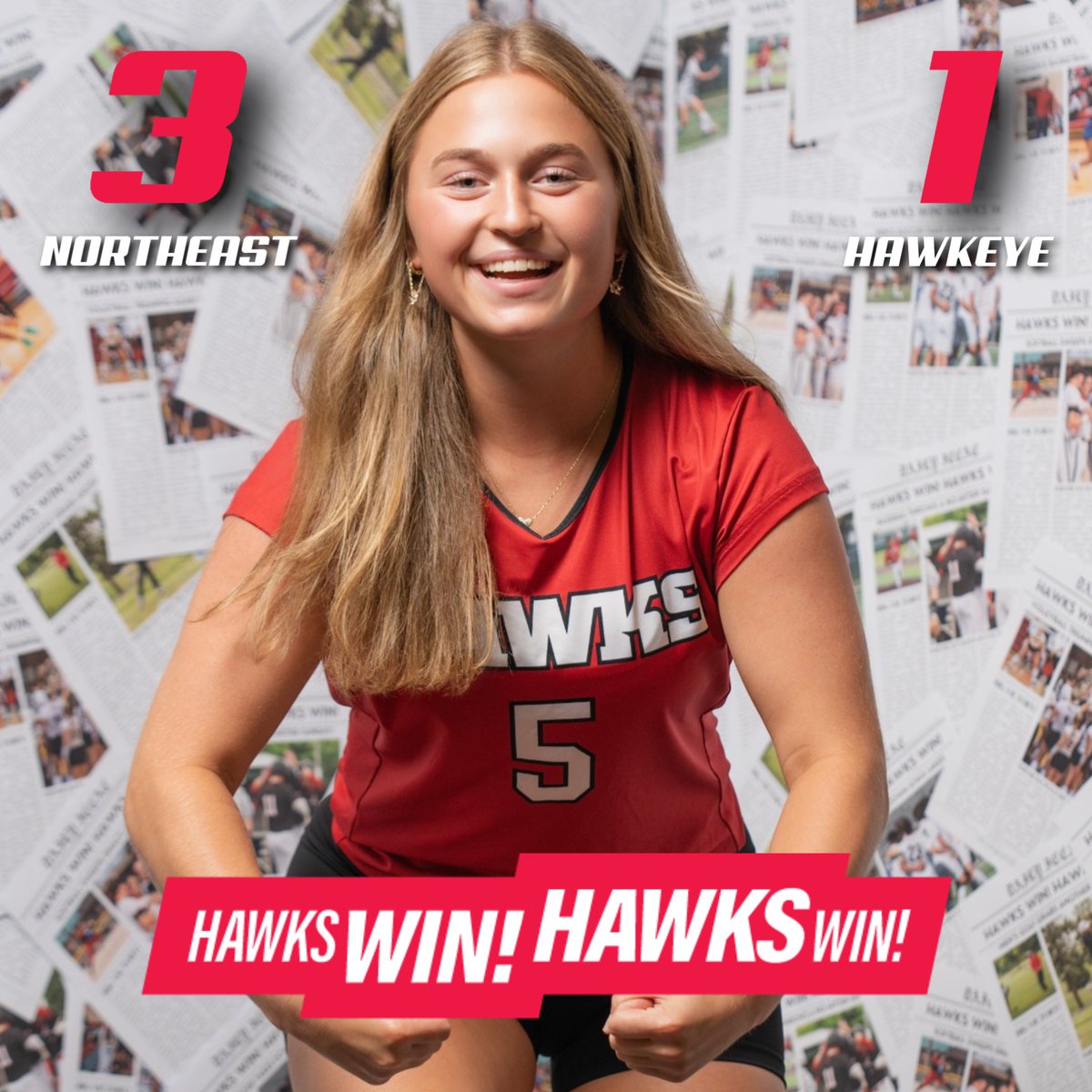 𝙃𝙖𝙬𝙠𝙨 𝙒𝙞𝙣! 𝙃𝙖𝙬𝙠𝙨 𝙒𝙞𝙣!

Northeast drops the first set Thursday night but rallies to win the next three and takes down Hawkeye by a final score of 3-1! 

#ClawsDown | 🔴⚫️⚪️🏐