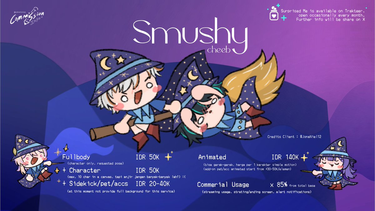 It’s only $0 to reshare this Commission Sheet!
↻  +  ♡︎ really appreciate! &gt;^&lt;

✨Open Commission (🇮🇩Only)✨

Order here :
forms.gle/8EFon6qYwp7WTB…

International  friends can order thru :
💚 vgen.co/sketzka 

#commissionsopen #commission #opencommission