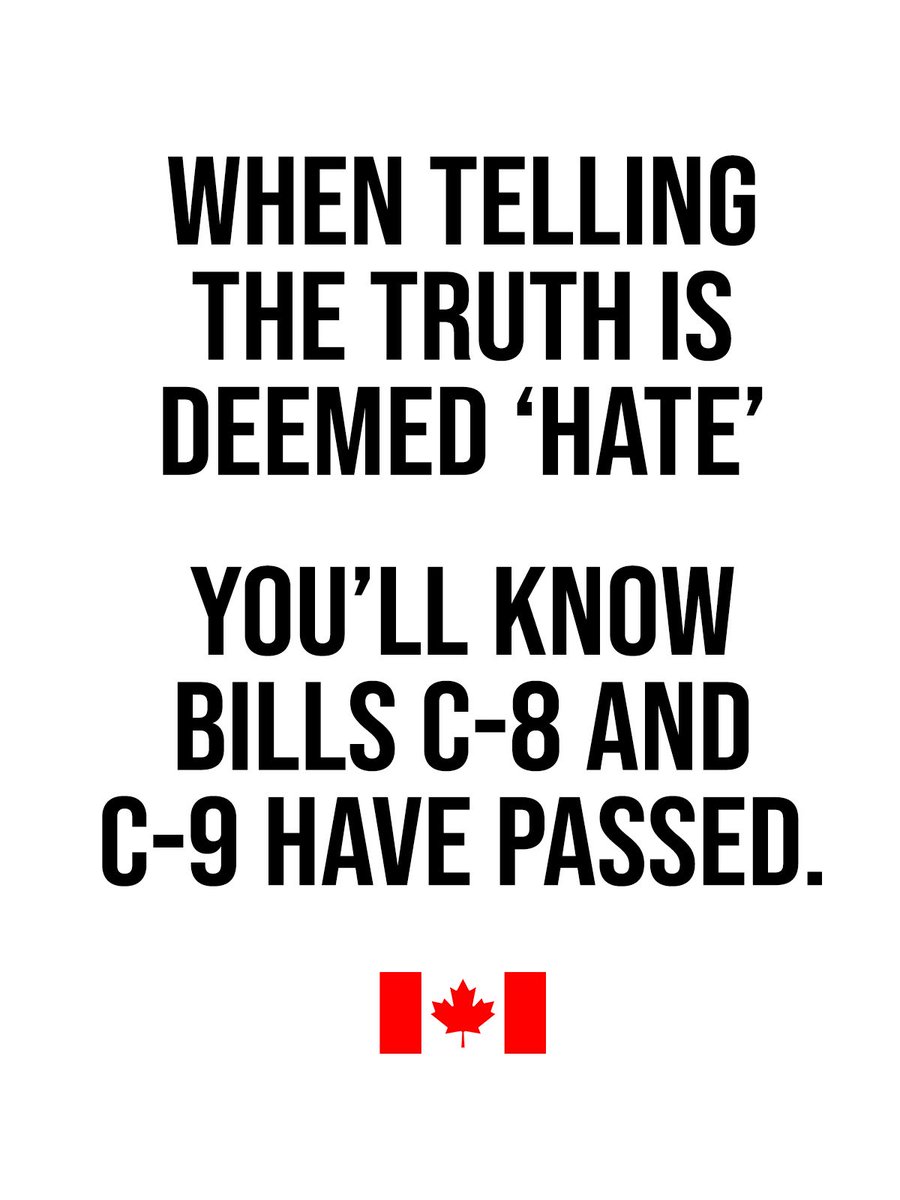 SemperVeritasX's tweet photo. If you listen closely in Canada, you can actually hear footsteps in the distance, resonating in compliant unison. One carefully placed step after another, we are obediently marching into totalitarianism. 

Every night before I go to bed, I pray. I pray that tomorrow Canadians will wake up, realize the extent of the corruption, and resist. I pray they will stop looking to the left or the right and starting looking up. 

Every morning, thus far, I've been disappointed. 

No matter what happens, never forget how powerful your voice can be when speaking the truth. 

They want us demoralized. They want us to feel ineffectual and absent recourse. In reality, they derive their authority from our compliance. Bill C-8 and C-9 is the last nail in the coffin for Canada. We will be unrecognizable and absent political recourse if they pass. 

Canada, this is the hill...

Goodnight X. God bless.