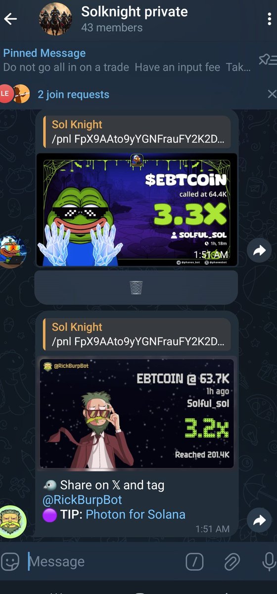 3.3x

$EBTCOIN 

/pnl FpX9AAto9yYGNFrauFY2K2Dcmd1YVGNs4faH42CLpump

Dm to join my tg 

#Solana #Memecoin