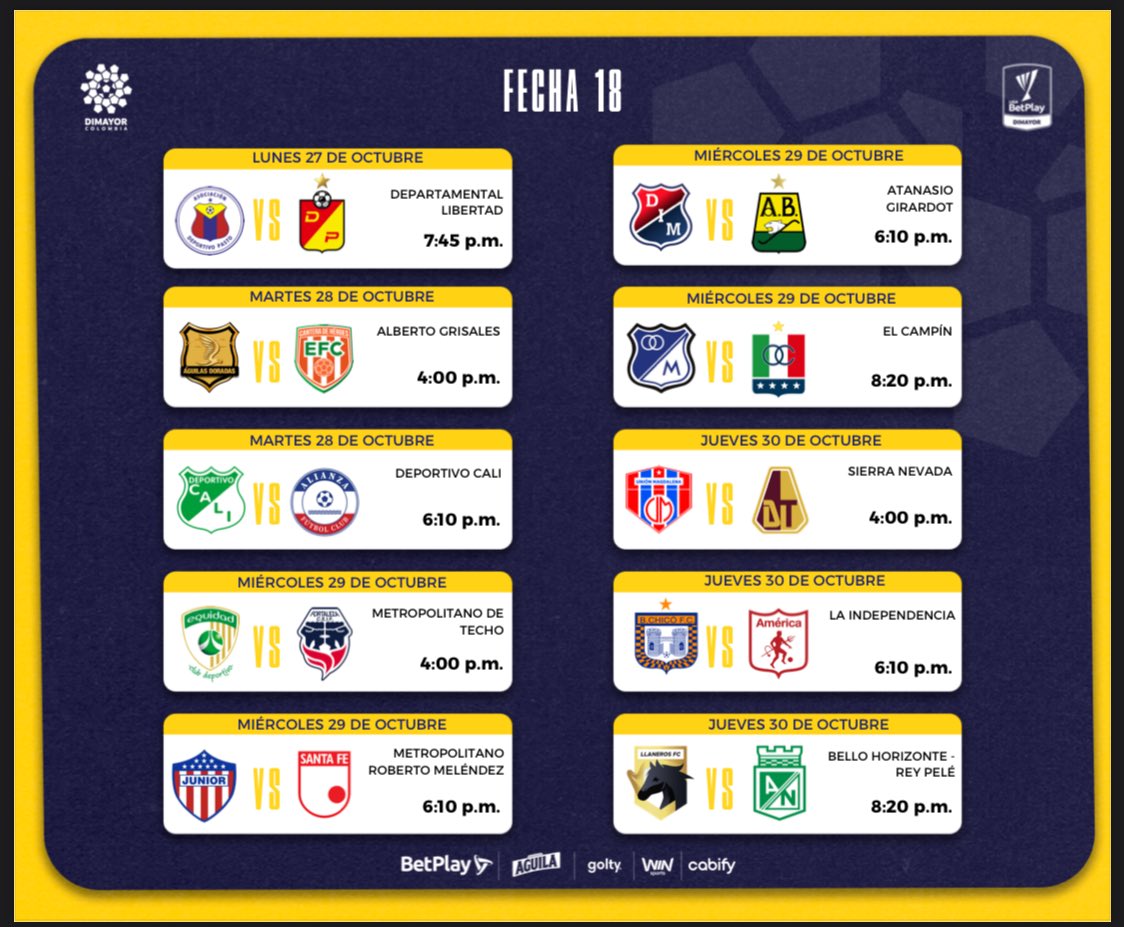 🚨 OFICIAL| El partido Junior 🆚 Santa Fe cambia de programación y ahora será el miércoles 29 de octubre.

⏰ El juego se llevará a cabo a las 6:10 p.m. en el 🏟️ Metropolitano.