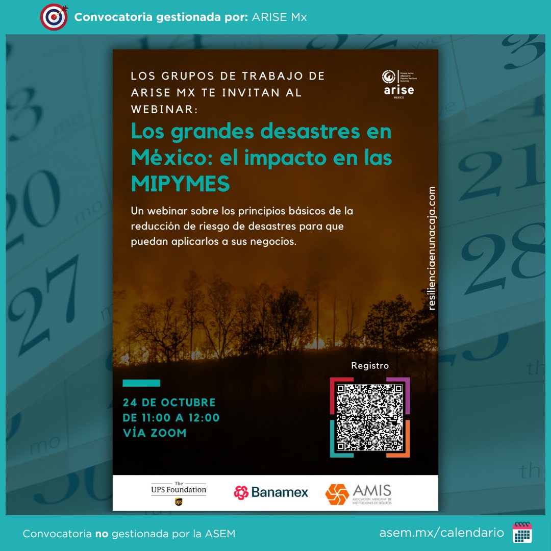 🔥 ¡Es mañana!
Webinar: Los grandes desastres en México

En el marco del 13 de octubre, Día Internacional para la Reducción del Riesgo de Desastres, los Grupos de Trabajo de <a href="/arisemx/">@arisemx</a> te invitan a participar en el webinar: Los grandes desastres en México: el impacto en las