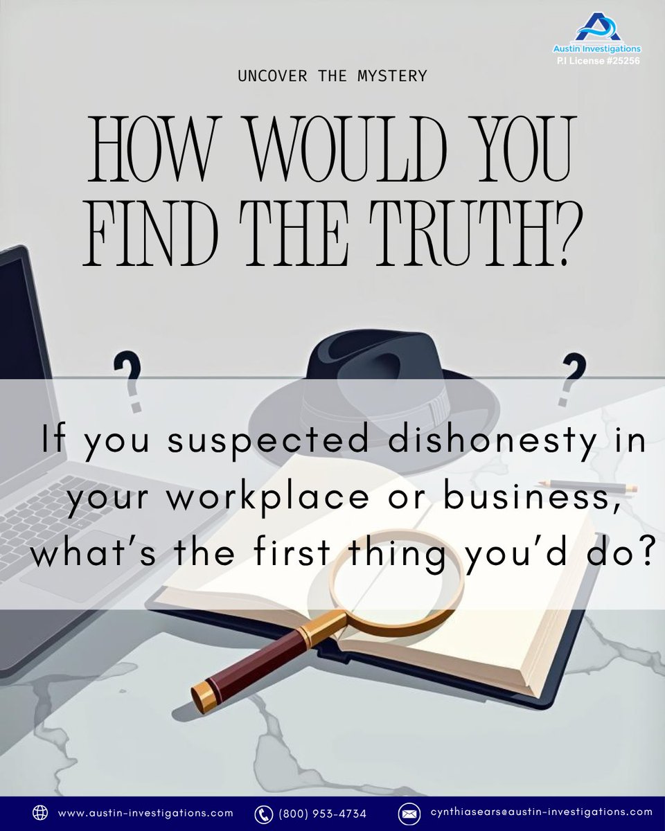 cynthiasears59's tweet photo. Everyone has a different way of uncovering the truth. What’s yours?
#EngagementQuestion #AustinInvestigations #TruthFinder #CommunityInsight https://t.co/GqOJnEc4jm