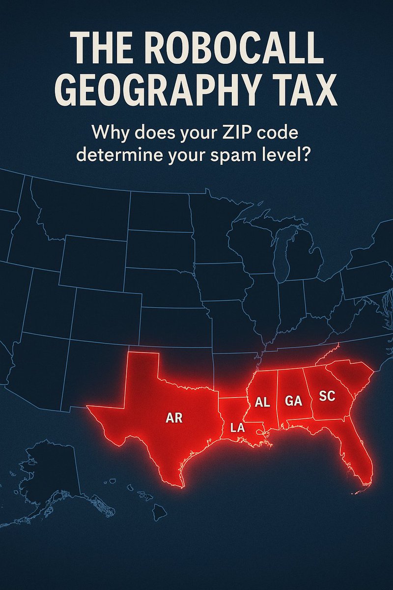 GetKarmaCall's tweet image. If you live in Louisiana, you get 3x more spam calls than a Californian (339/year vs 123/year).

The robocall geo tax:  Scammers hit the Southeast due to weaker state laws &amp;amp; older carrier infra.

Your ZIP code shouldn't determine your peace. Our economic filter works everywhere!